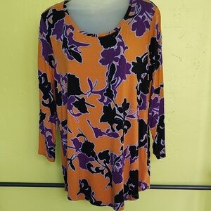 JM Collection Orange and Purple Floral Tunic